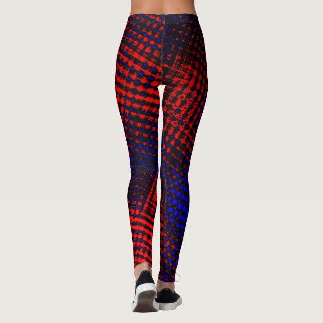Leggings Riscos vermelhos cruzados em fundo azul? (Reverso)