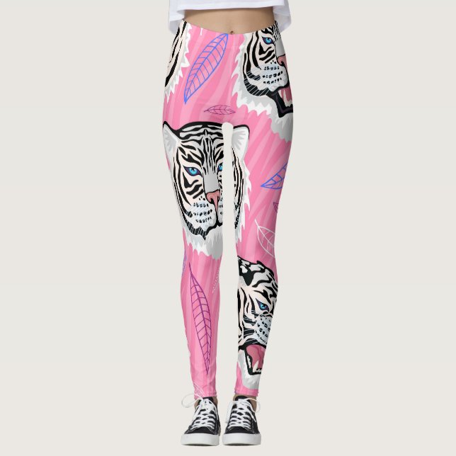 Leggings Roar de tigres blancos: Patrón de selva tropical d (Anverso)