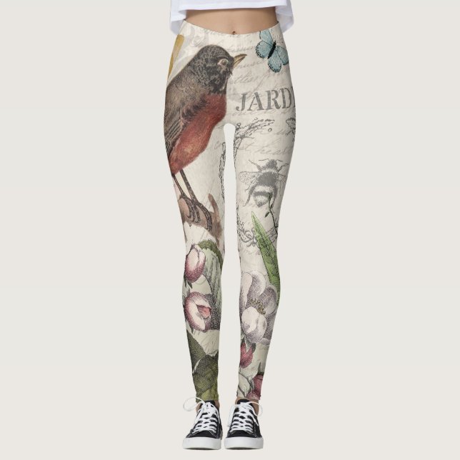Leggings Robin Elegant Bird Butterfly Arte Francés (Anverso)