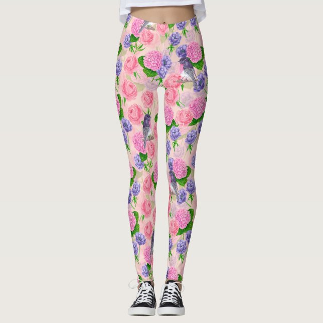 Leggings Robin y flores, acuarela (Anverso)