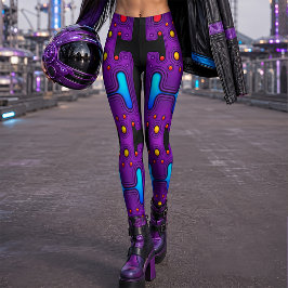 Leggings Robot Cyber Android de Sintetizador Púrpura de los