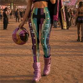 Leggings Robot de chica espacial de metal de arcoíris multi