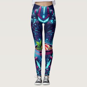Leggings Robot de ciberpunk futurista con ramen de comida n