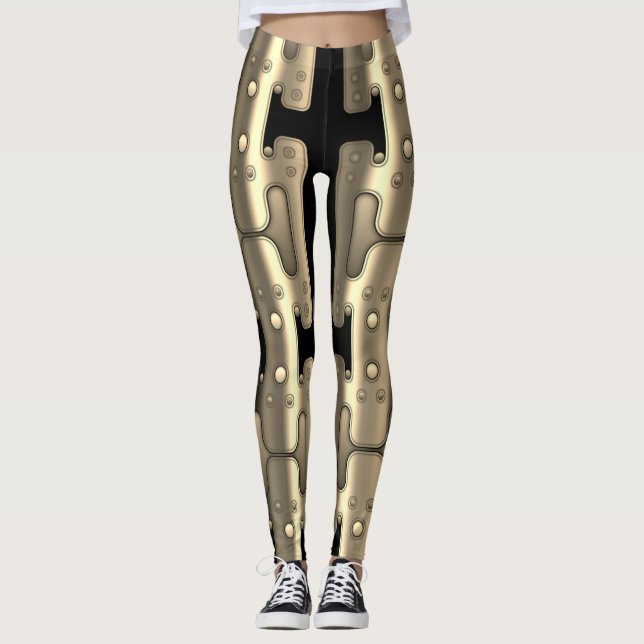 Leggings Robot de oro metálico mecánico Android (Anverso)
