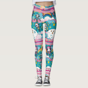 Leggings Robots retro rosa y azul con rayas de Carreras
