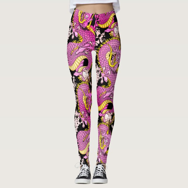 Leggings Roca del Punk del tatuaje del dragón rosa brillant (Anverso)