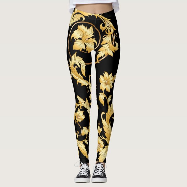 Leggings Rococo barroco, patrón floral victoriano. (Anverso)