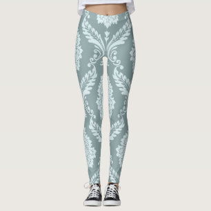 Leggings Rococo Damask Patrón Grande Huevo de Pato Azul+Ver