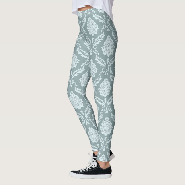 Leggings Rococo Damask Pattern Duck Egg Blue+Teal (Izquierda)