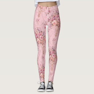 Leggings Rococo floral de estilo victoriano rosa antiguo fr