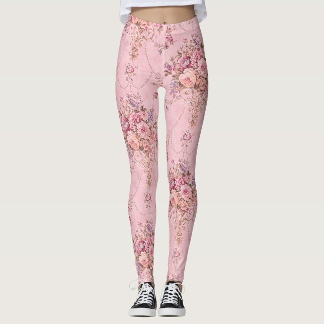 Leggings Rococo floral de estilo victoriano rosa antiguo fr (Anverso)