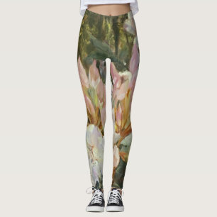 Leggings Rododendros rosados y blancos Foliage Verde Profun