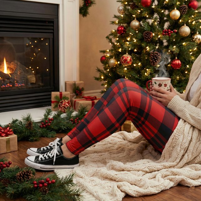 Leggings Rojinegro Buffalo Plaid Navidad Festejo (Subido por el creador)