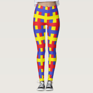 Leggings Rojo abstracto, azul y amarillo