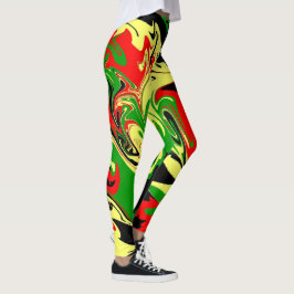 Leggings Rojo, amarillo, negro y verde Swirls