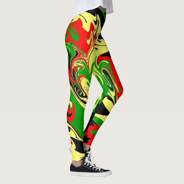 Leggings Rojo, amarillo, negro y verde Swirls (Derecha)