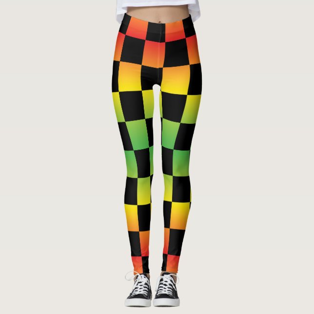Leggings Rojo Amarillo Verde Rasta Ombre Checkerboard (Anverso)