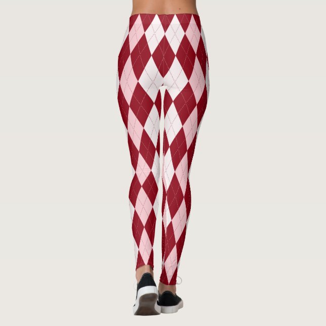 Leggings Rojo Argyle Crimson Forma de Diamante Pequeño Rosa (Reverso)