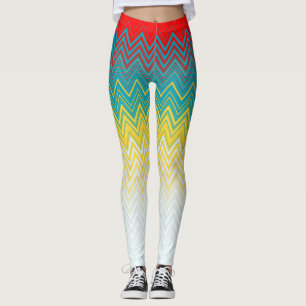 Leggings Rojo Azul Amarillo Chic Patrón Zigzag Único