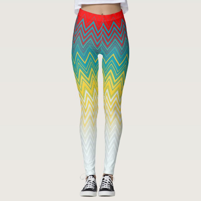 Leggings Rojo Azul Amarillo Chic Patrón Zigzag Único (Anverso)