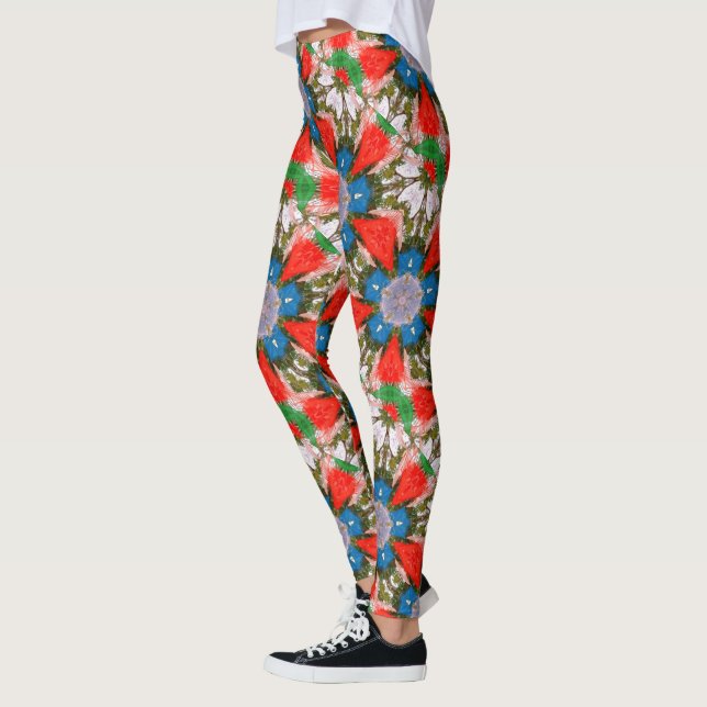 Leggings rojo azul del verde de las flores (Izquierda)
