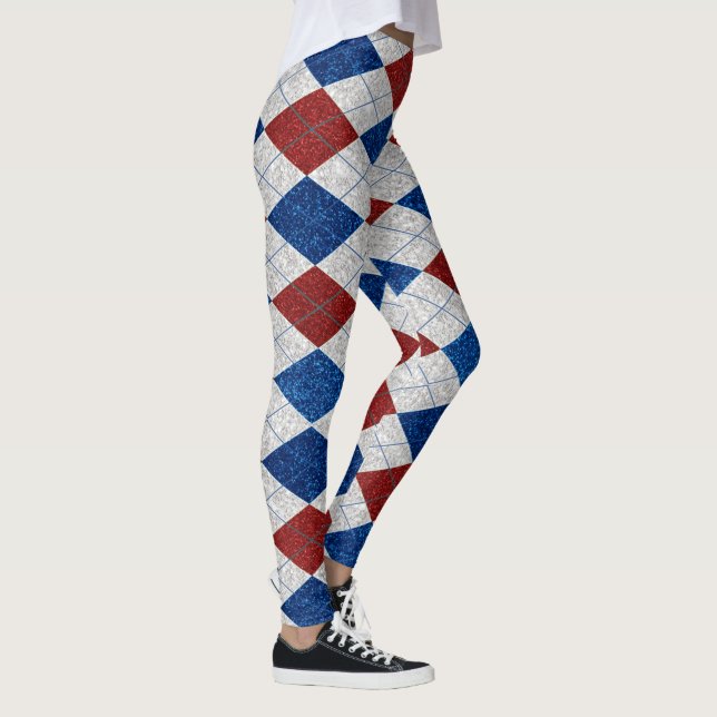Leggings Rojo, Blanco, Azul Argyle Julio 4 Purpurina (Derecha)