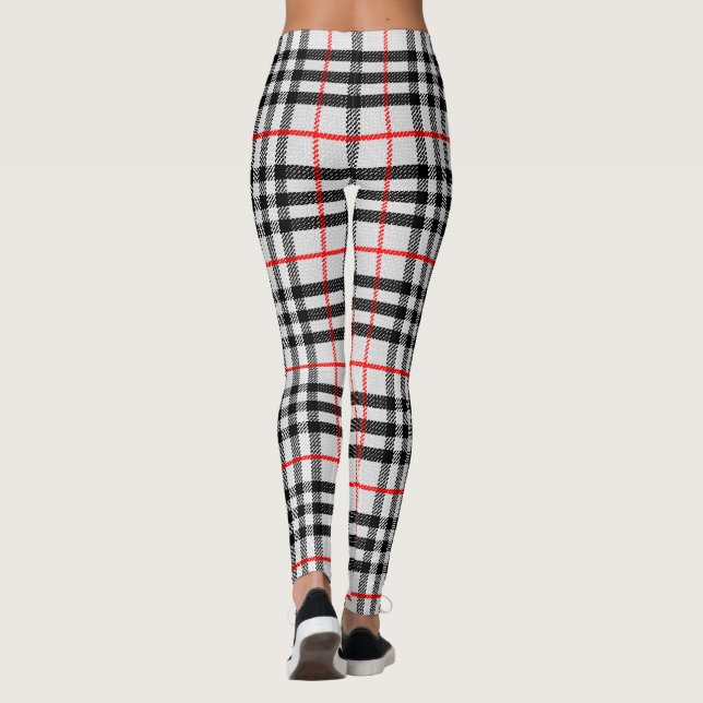 Leggings Rojo blanco negro Gingham | Tejido clásico de cuad (Reverso)
