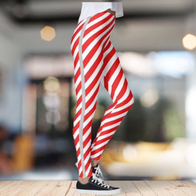 Leggings Rojo/Blanco rayado con línea gris lateral (Subido por el creador)