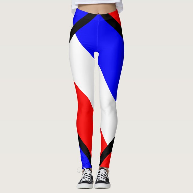 Leggings Rojo, blanco, rayas azules (Anverso)