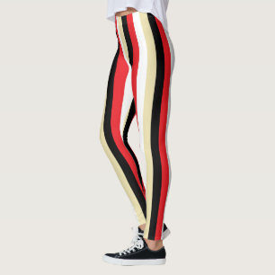 Leggings Rojo, blanco verticales, beige y rayas negras