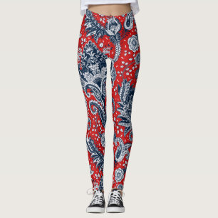 Leggings Rojo Blanco y Azul Floral Paisley Bohemiand Boho