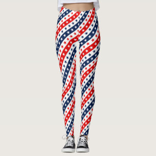 Leggings Rojo, Blanco y Azul Patriótico Estrellas y Franjas