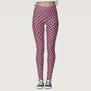 Leggings Rojo, Blanco y Azul Patriótico Estrellas y Franjas