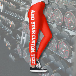 Leggings Rojo Brillante Texto Vertical Personalizado y Negr