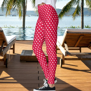 Leggings Rojo Cereza de Navidad Blanco Lunares Patrón de Pu