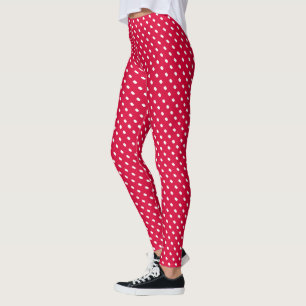 Leggings Rojo Cereza de Navidad Blanco Lunares Patrón de Pu