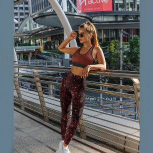 Leggings Rojo cereza oscuro con estampado de rosa por todas