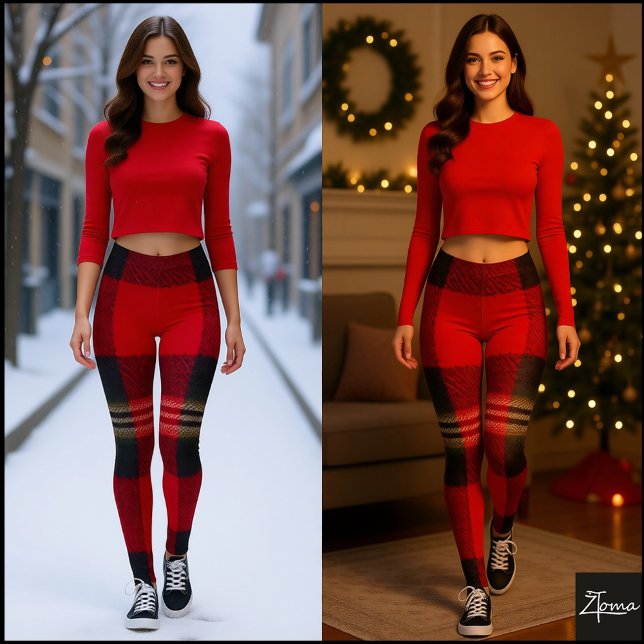 Leggings Rojo Clásico Plaid de Franela Negro Búfalo (Subido por el creador)