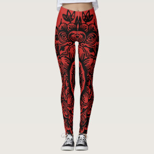 Leggings Rojo con atleta de patrón de Damasco negro