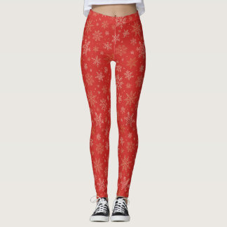 Leggings Rojo con copos de nieve de oro