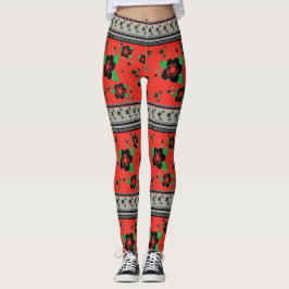 Leggings Rojo con flor de estilo negro