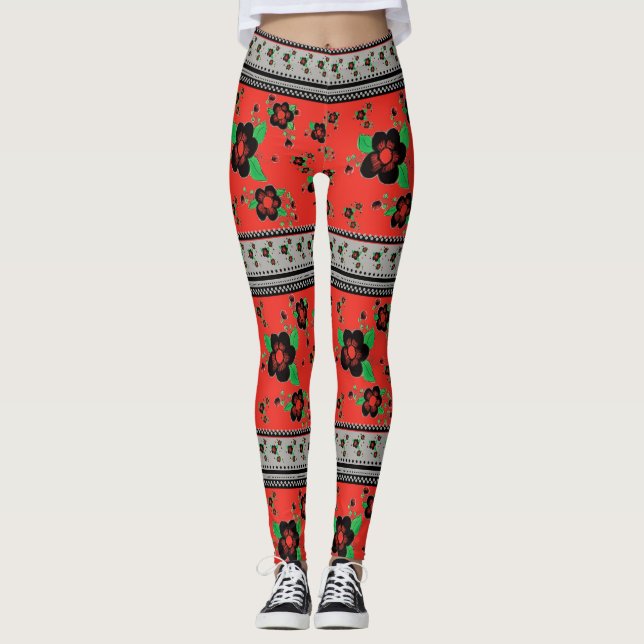 Leggings Rojo con flor de estilo negro (Anverso)