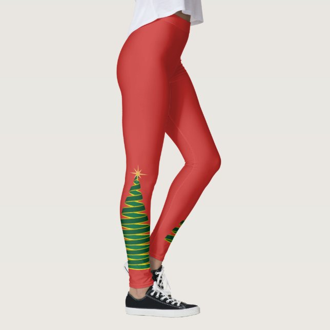 Leggings Rojo con las piernas verdes del árbol de Navidad (Derecha)