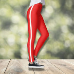 Leggings Rojo con rayas blancas<br><div class="desc">Eleva su entrenamiento o estilo casual con estas leggings rojas audaces y vibrantes con una clásica franja lateral blanca. Diseñadas para el confort y la durabilidad, estas leggings son perfectas para el gimnasio, una clase de yoga o un día de relajación. El ajuste de la cintura alta ofrece una silueta...</div>