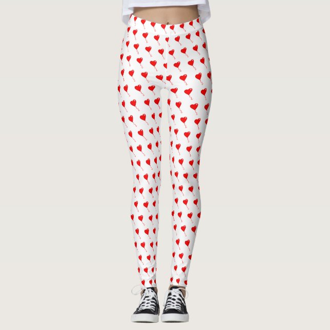 Leggings Rojo Corazón Girly Moda divertida Patrón de globo  (Anverso)