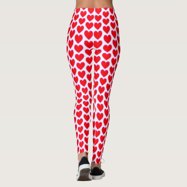 Leggings Rojo Corazón Rosa Edges Brillante Patrón de amor (Reverso)