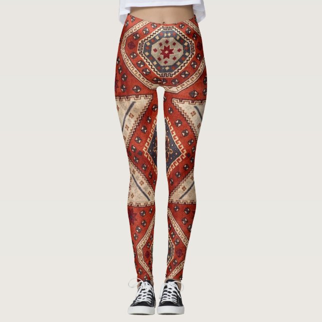Leggings Rojo de alfombra persa turca oriental (Anverso)