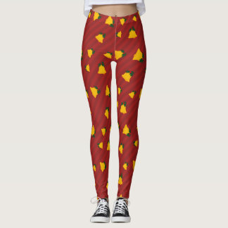Leggings Rojo de vacaciones Campana de raya dorada Navidad