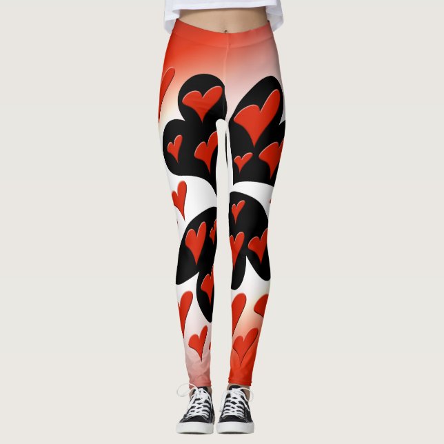 Leggings Rojo en los corazones negros (Anverso)