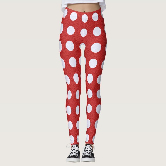Leggings Rojo estilo fractal - Lunares blancos estilo fract (Anverso)